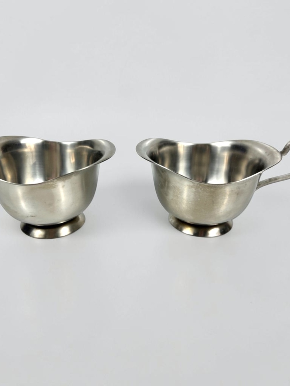 Mid-Century Stainless Steel Creamer and Sugar Set by Dolphin, Japan 18-8
